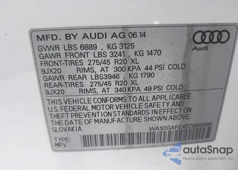 2015 Audi Q7 3.0T S Line Prestige из США, поврежденный, VIN WA1DGAFEXFD003599